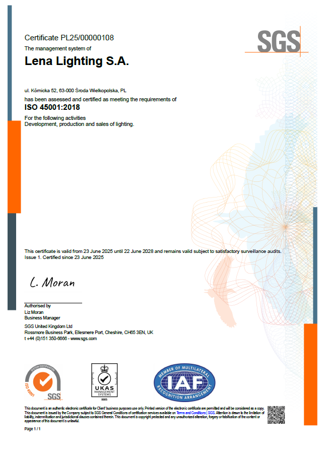 Lena Lighting- certificats