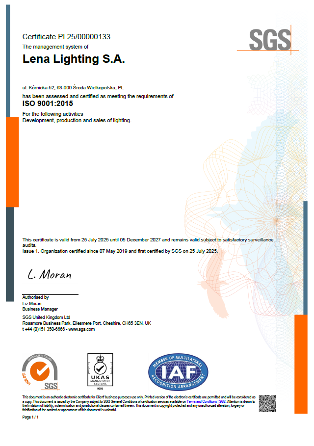 Lena Lighting- certificats