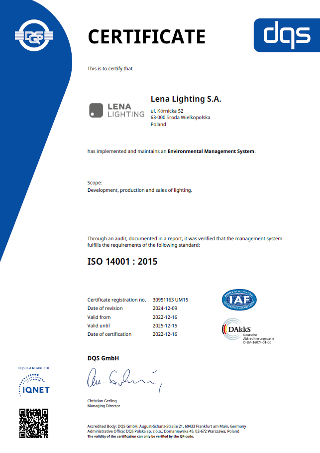 Lena Lighting- certificats