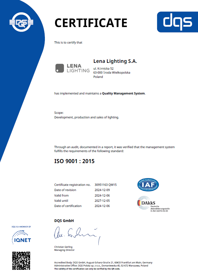 Lena Lighting- certificats