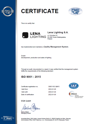 Lena Lighting- certificats
